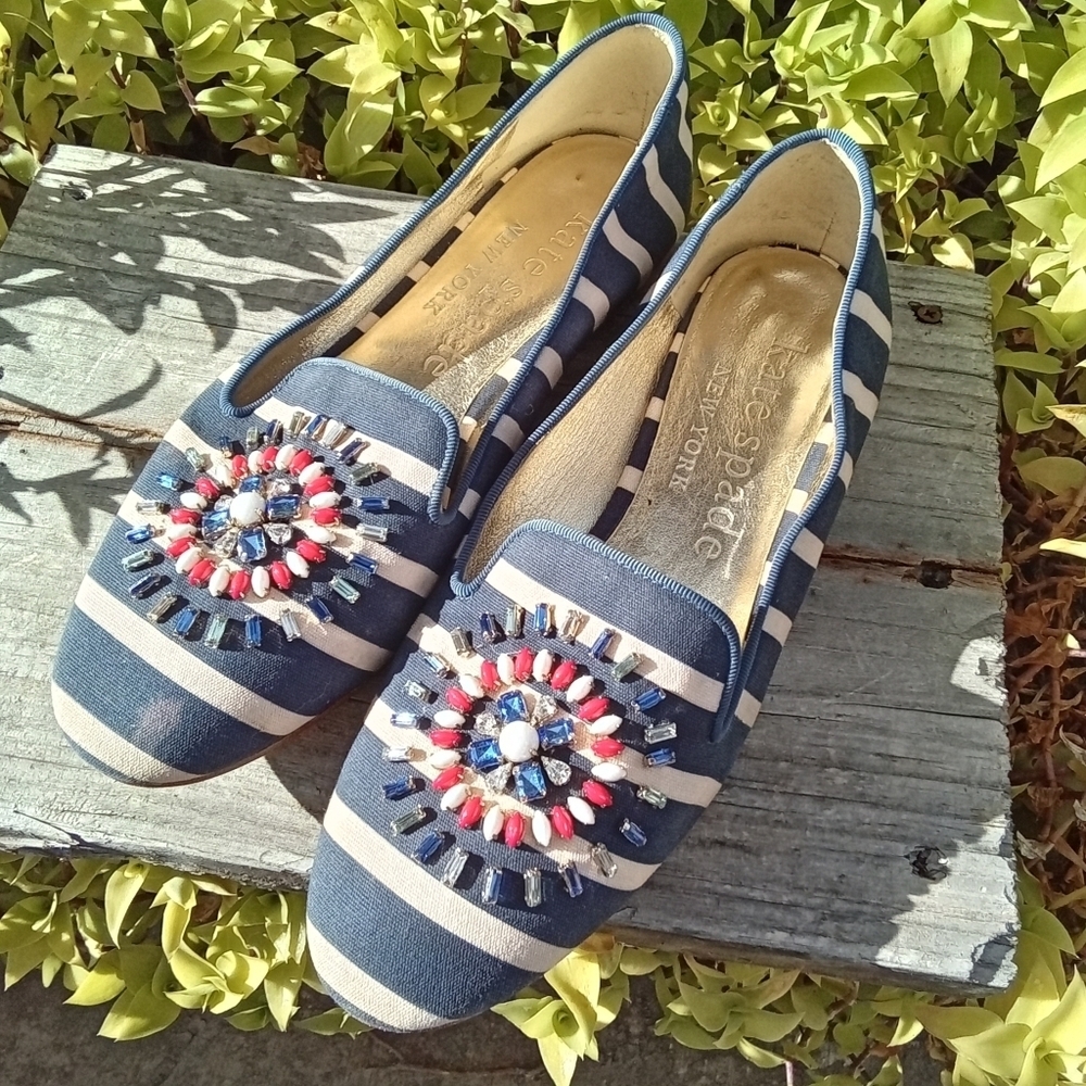 Kate Spade "Tia Firework" Loafers Embellished Canvas Slip-On Shoe Women Size 8.5 - Picture 3 of 16